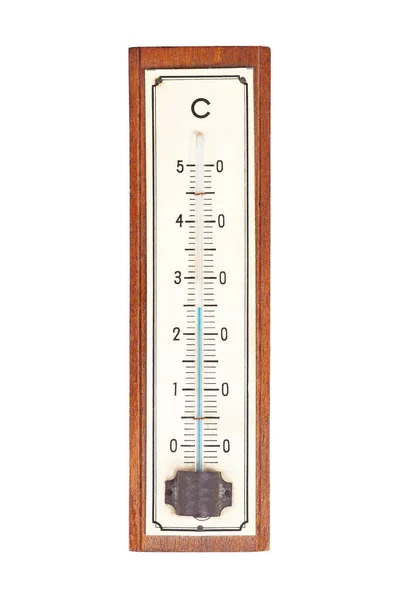 Termômetro Mercúrio Exterior Madeira Simples Mostrando Graus Celsius Vista Superior — Fotografia de Stock