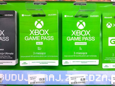 Microsoft Xbox Oyun Geçidi PC dijital anahtar önceden ödenmiş hediye kartı anahtarları, bir mağazada satılan birçok Xbox hizmet aboneliği kartları, nesne kapanışı, hiç kimse