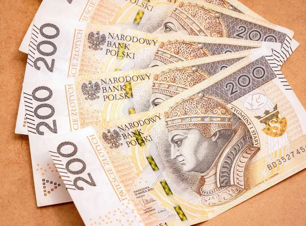 Set Van 200 Pln Tweehonderd Poolse Zloty Biljetten Bankbiljetten Tafel — Stockfoto