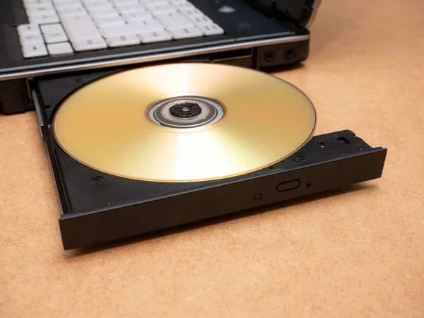 Dvd Optical Disc Media Inserted Laptop Computer Disc Tray Closeup —  Fotos de Stock