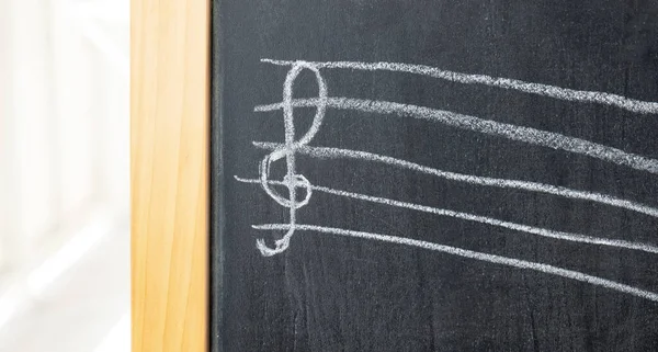 Treble Clef Chalkboard Drawn Child Chalk Drawing Object Detail Closeup — Fotografia de Stock