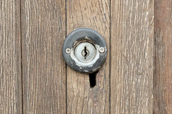 Old Small Key Hole Antique Worn Wooden Door Close Keyhole — Photo