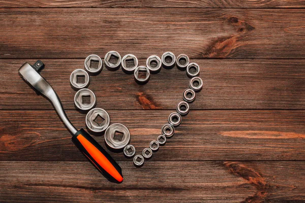 Nuts Wrench Set Tools Shape Heart Valentine Day Gift Man — Stock Photo, Image