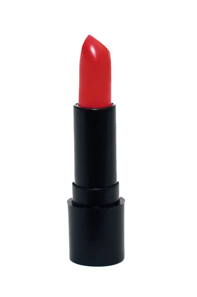 Rood Moderne Hydraterende Lippenstift Zwarte Basis Geïsoleerd Witte Achtergrond — Stockfoto
