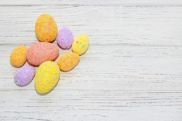 Multi Colored Easter Decorative Eggs Pastel Background — Stock Photo, Image