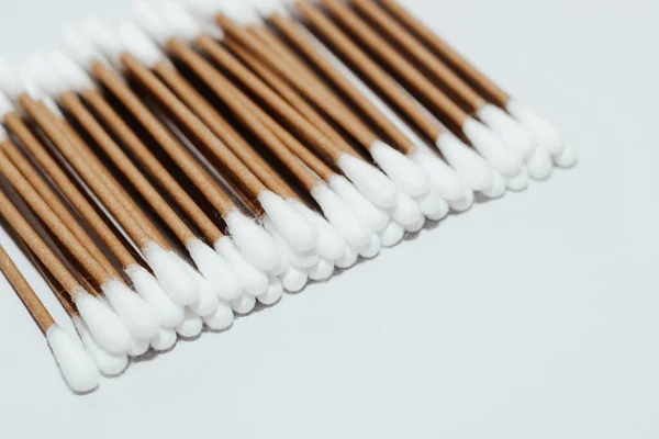 Eco Friendly Bamboo Cosmetic Cotton Buds Light Background — Stock Photo, Image