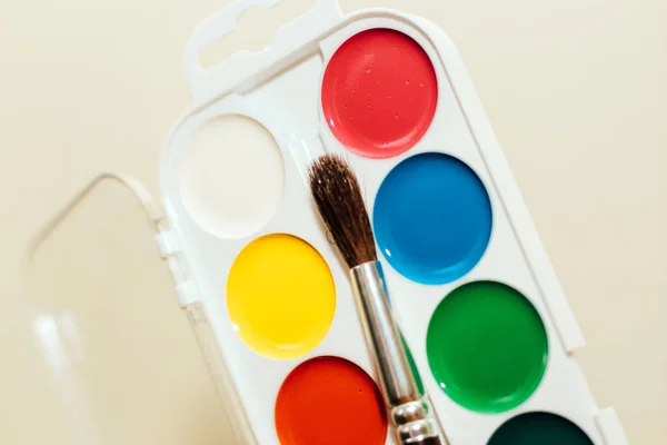 Watercolor Children Multicolored Paints Drawing Brush — Stock Photo, Image