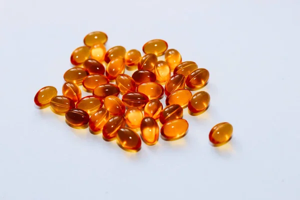 Fish Oil Pills Golden Jelly Shell White Background — Stock Photo, Image