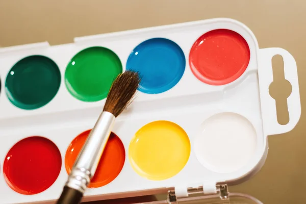 Watercolor Children Multicolored Paints Drawing Brush — Stock Photo, Image