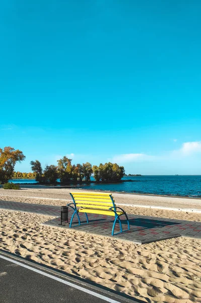 Shop in the colors of the flag of Ukraine on the beach.