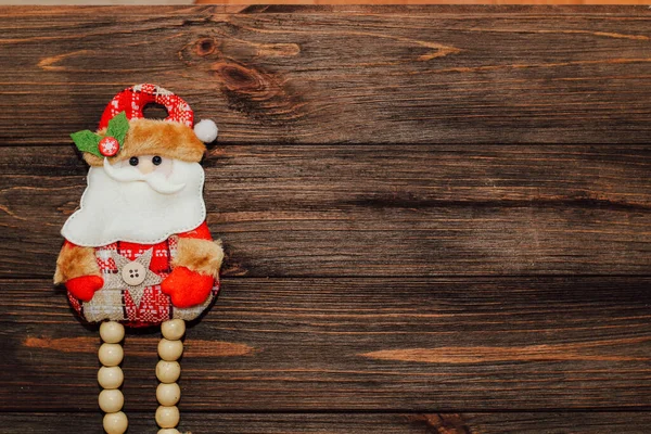 Artificial Toy Santa Claus Christmas Decoration Wooden Table Background — Fotografia de Stock