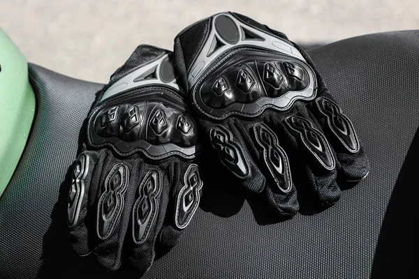 Black Protective Gloves Motobiker Plastic Inserts — Stok Foto