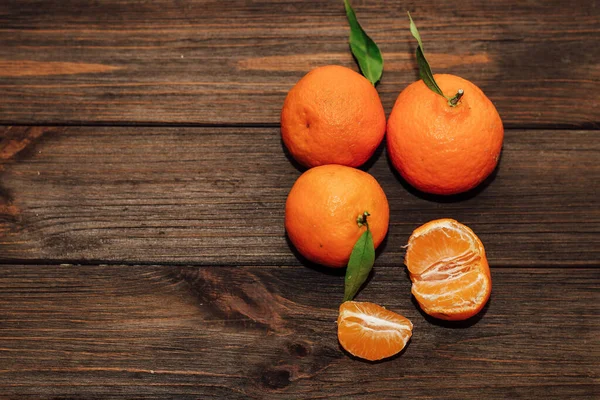 Tangerines Background Wooden Brown Table Boards — Stockfoto