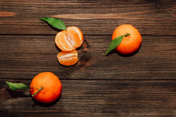 Tangerines Background Wooden Brown Table Boards — Stock Photo, Image