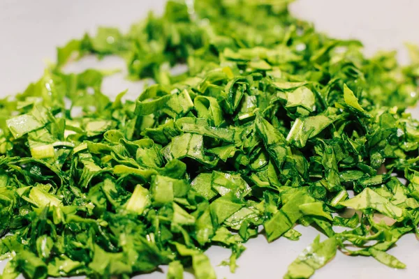 Young Green Chopped Greens Close Sour Sorrel — Stock Photo, Image