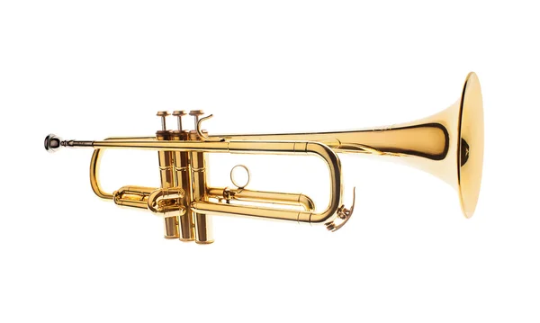 Trombeta de bronze isolado no fundo branco — Fotografia de Stock