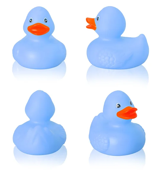 흰색 절연 장난감 파란색 고무 오리 — 스톡 사진