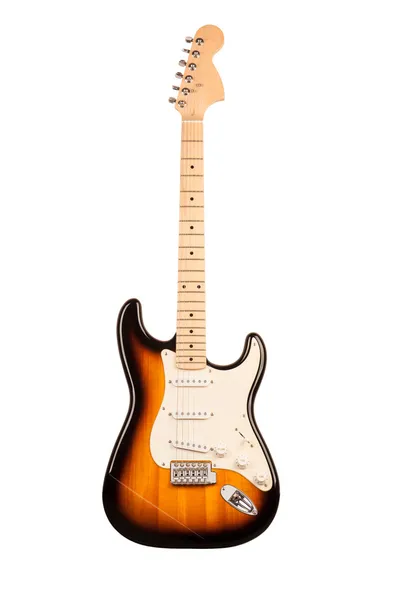 Altı telli elektro gitar üzerinde beyaz izole