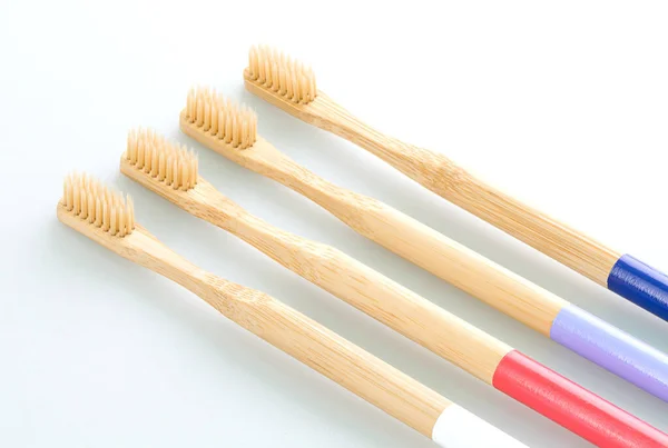 Wooden Toothbrushes White Background — Stock Photo, Image