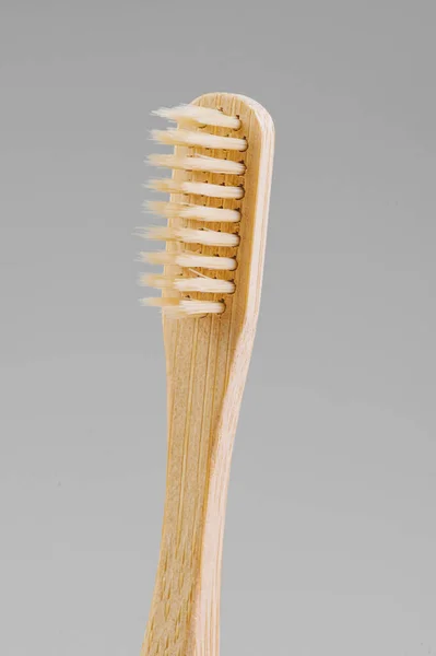 Close View Wooden Toothbrush Grey Background — Stock Photo, Image