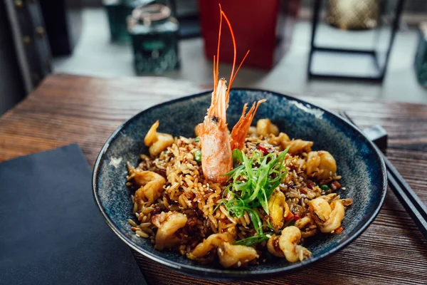 Plate Rice Seafood Shrimp — Stock Photo, Image