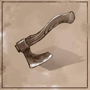 Tahta saplı eski bir balta.