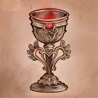 Kırmızı içkili antika bakır kase.