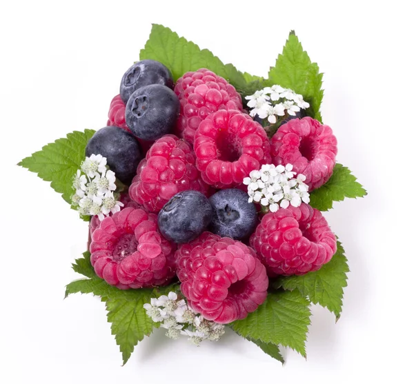 Ein paar Himbeeren und Blaubeeren — Stockfoto