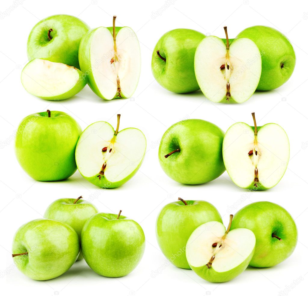 Big compilation of apples on a white background