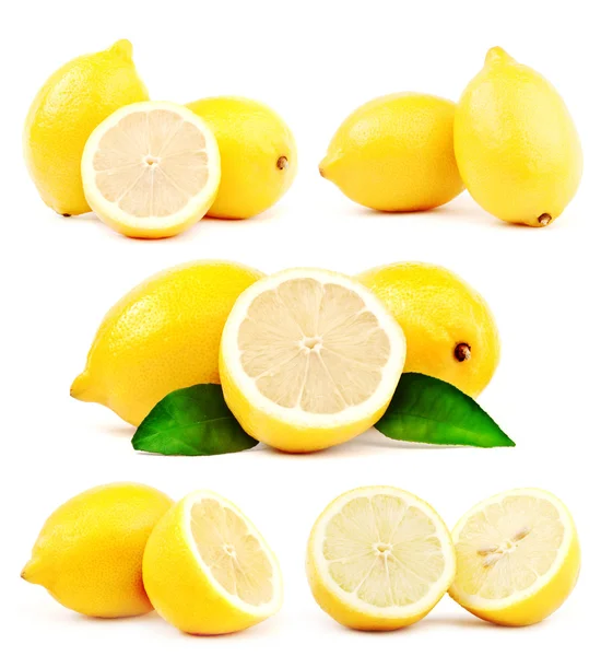 Big compilation of lemon with green leaf — Stock Photo, Image
