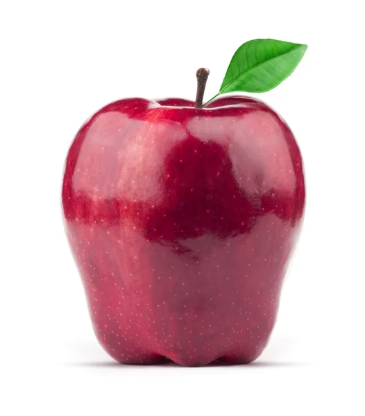 Κόκκινο μήλο με πράσινο φύλλο — Φωτογραφία Αρχείου