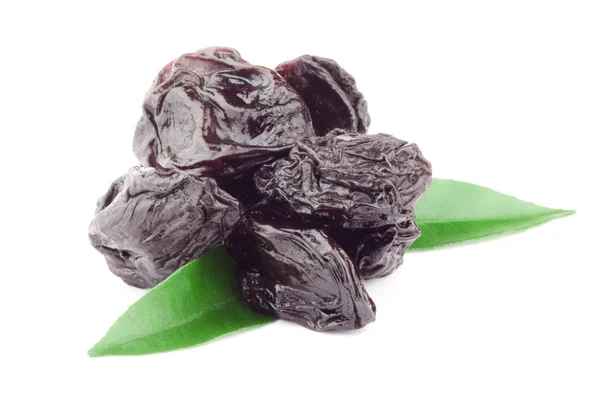 Prune with Green Leaf — Stock Photo, Image