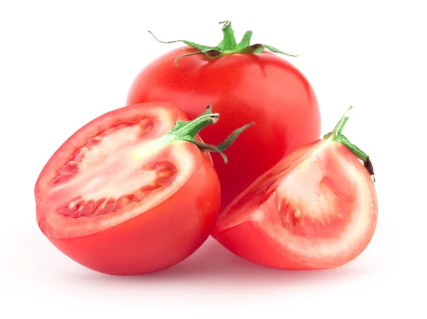 Tomate mit grünem Blatt — Stockfoto