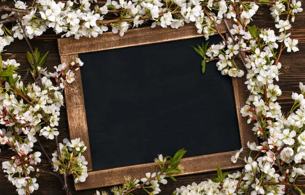 Alte alte Schultafel mit Blumen — Stockfoto