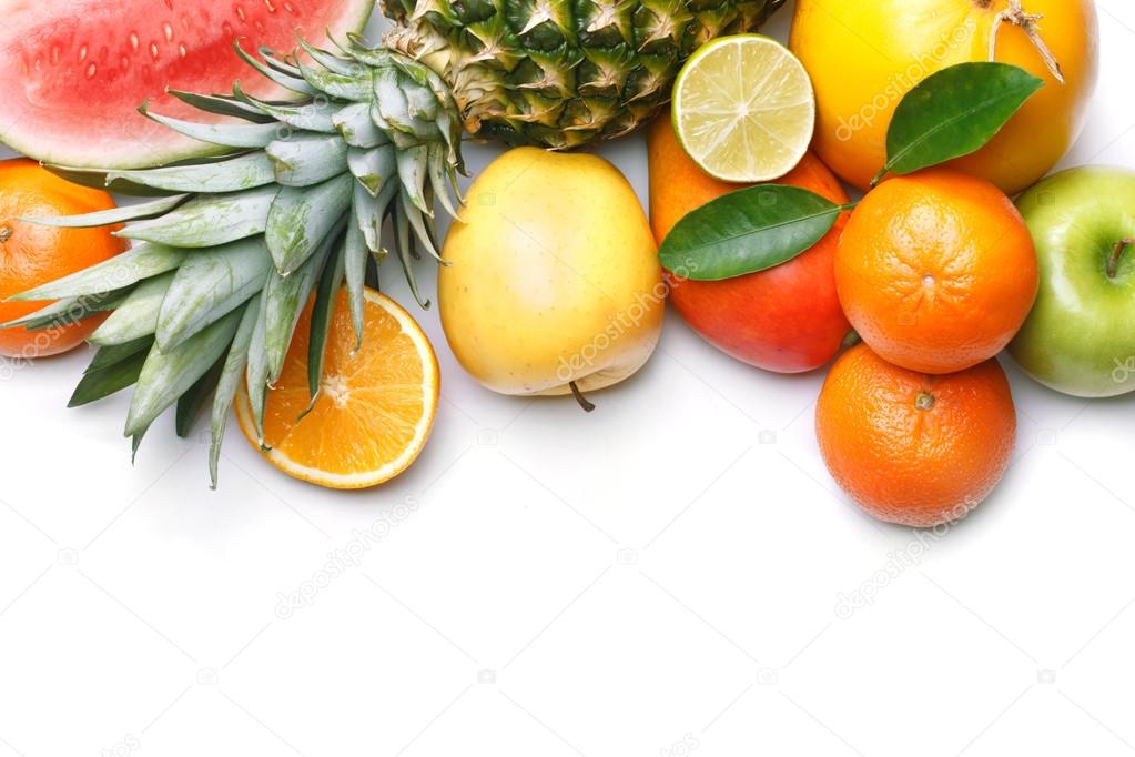 Fruits on white background with space for text