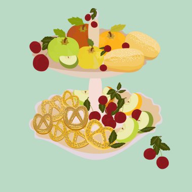 bir kase meyve ve bisküvi