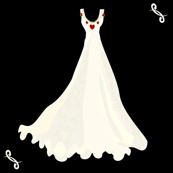 Svatební šaty a náhrdelník na černém pozadí — Stockový vektor