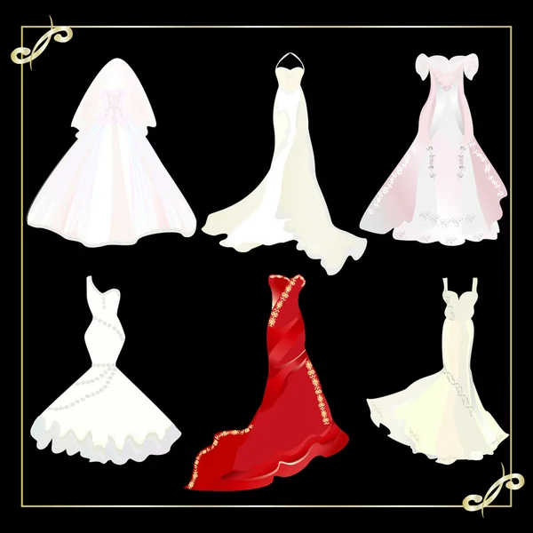 Collection of wedding dresses — Stock Vector