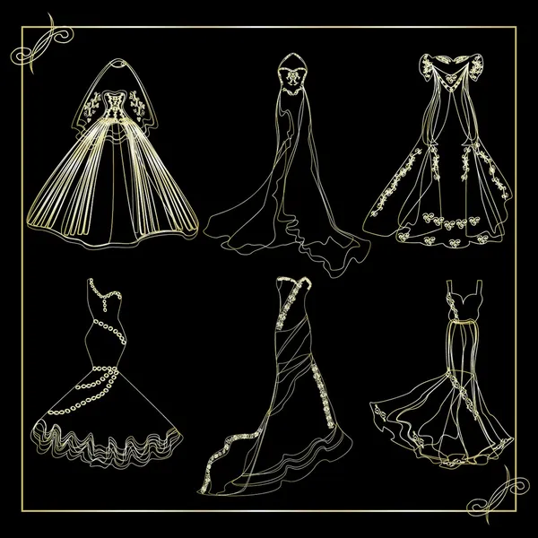 Kolekce svatebních šatů osnovy — Stock vektor