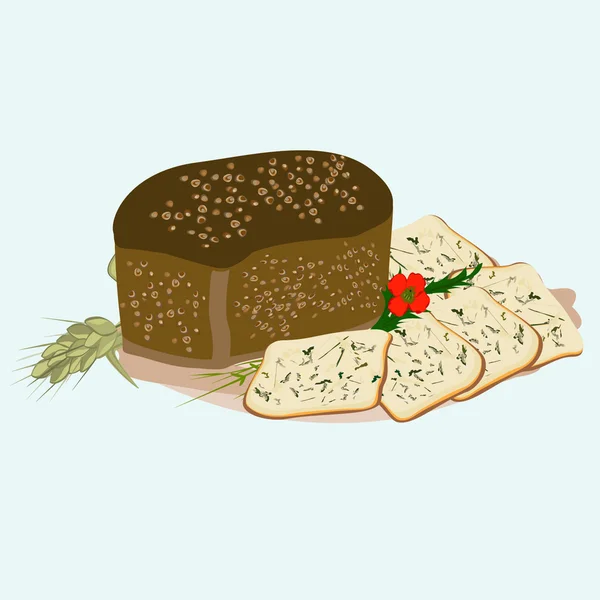 Pane nero e formaggio blu per la prima colazione — Vettoriale Stock