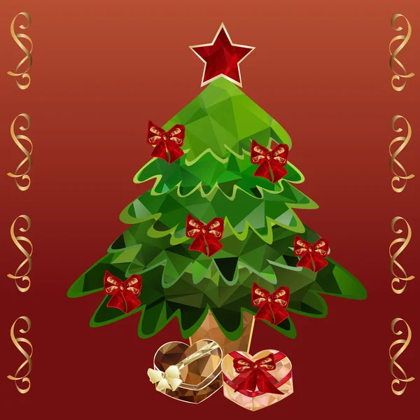 Polygonal Christmas tree and gifts — Stock Vector