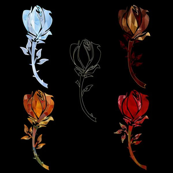 Polygonale Rosen auf schwarzem Hintergrund — Stockvektor