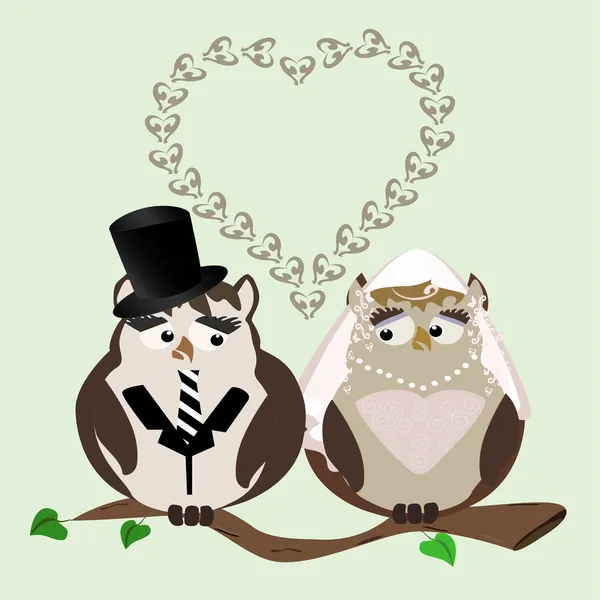 Owl bride and groom — Stock Vector