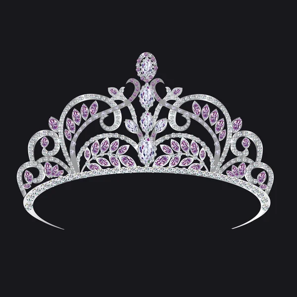 Illustrazione Vettoriale Tiara Con Pietre Preziose Sfondo Scuro — Vettoriale Stock