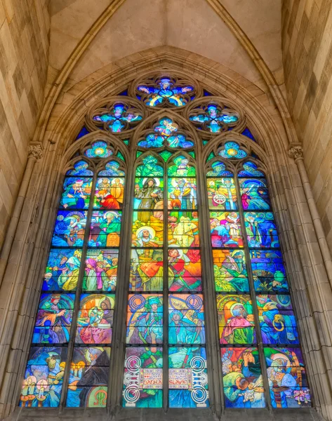 Stained-glass Window designed by Art Nouveau painter Alfons Much — Stock Photo, Image