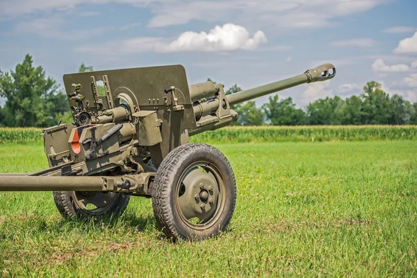 Cannon from World War II  on a battlefield — Stock Photo, Image