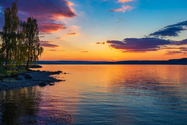 Colorful Sunset Mjosa Lake Norway Mjosa Norways Largest Lake Well — Fotografia de Stock