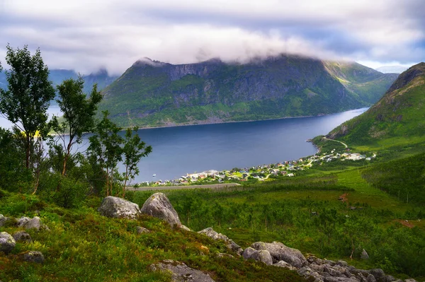 Uitzicht Het Fjordgard Dorp Van Hesten Trail Naar Segla Berg — Stockfoto