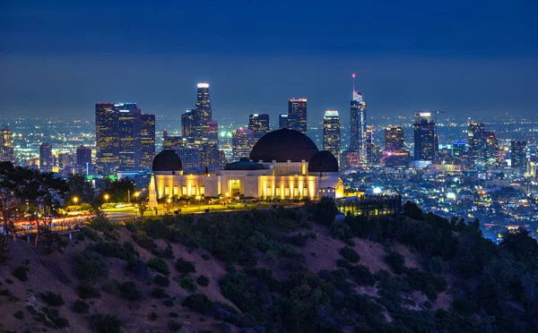 Griffith Observatory Los Angeles Skyline Photographed Griffith Park Night — Fotografia de Stock