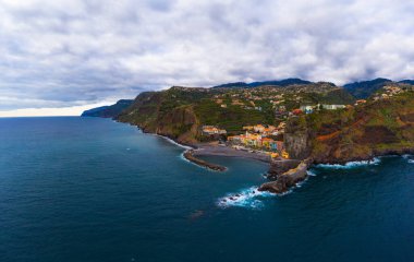 Aerial panorama of Ponta do Sol coastal village in Madeira island, Portugal.